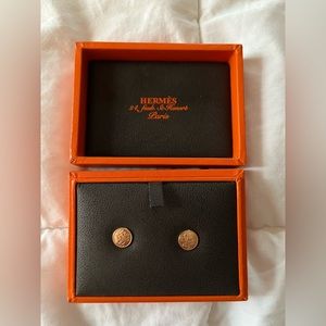 LAST CHANCE! Hermes 18K Rose Gold TPM Ex-Libris Stud Earrings